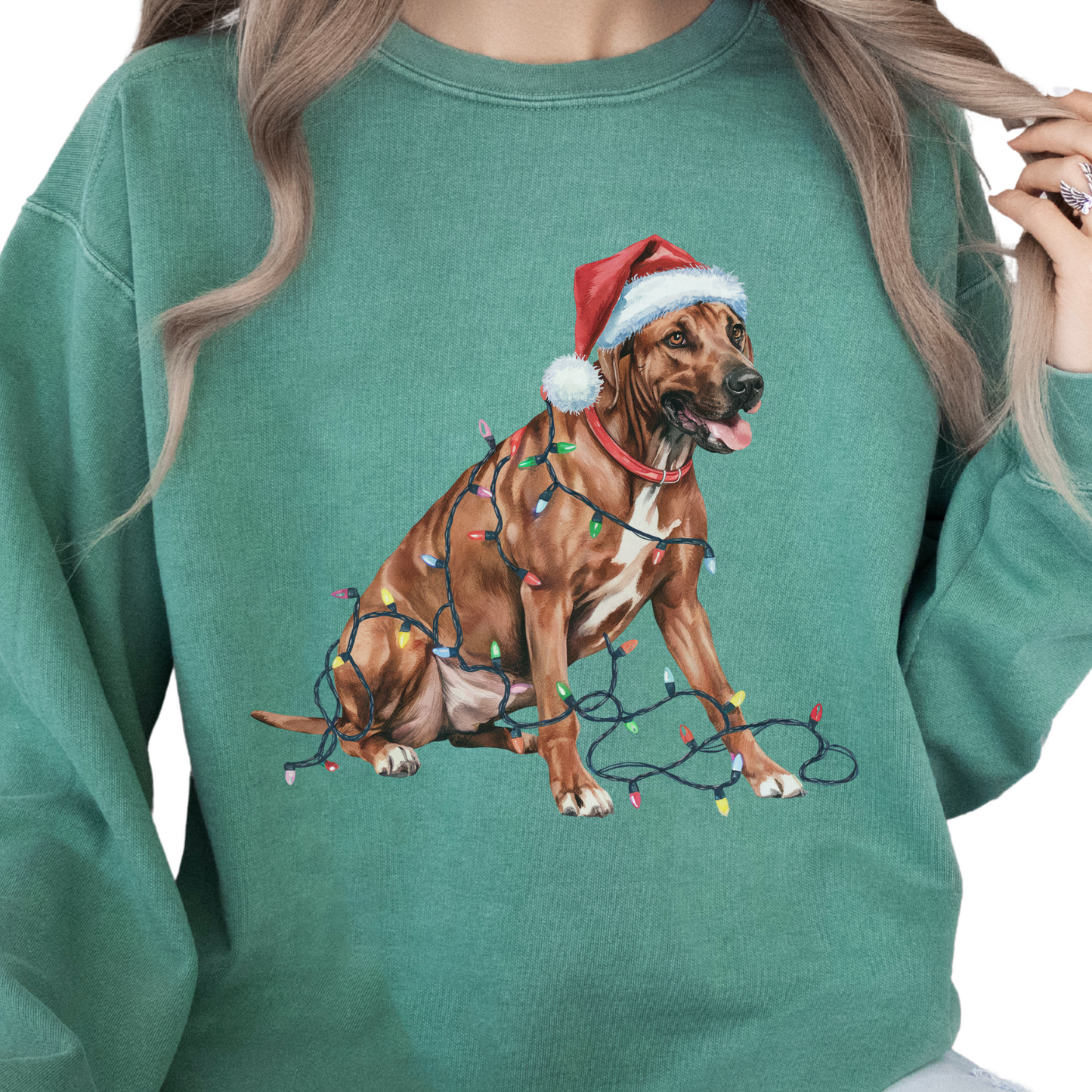 Rhodesian Ridgeback Christmas Lights Dog Sweatshirt, Festive Holiday Pet Lover Gift