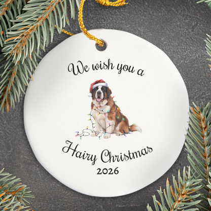 Christmas Saint Bernard Ornament, Christmas Lights Dog Keepsake