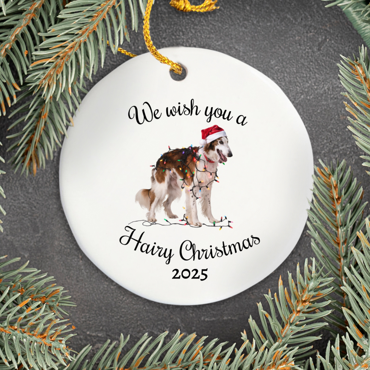 Christmas Borzoi Ornament, Christmas Lights Dog Keepsake