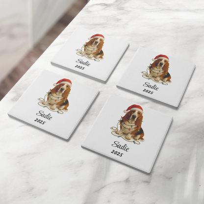 Basset Hound Christmas Lights Dog Coasters