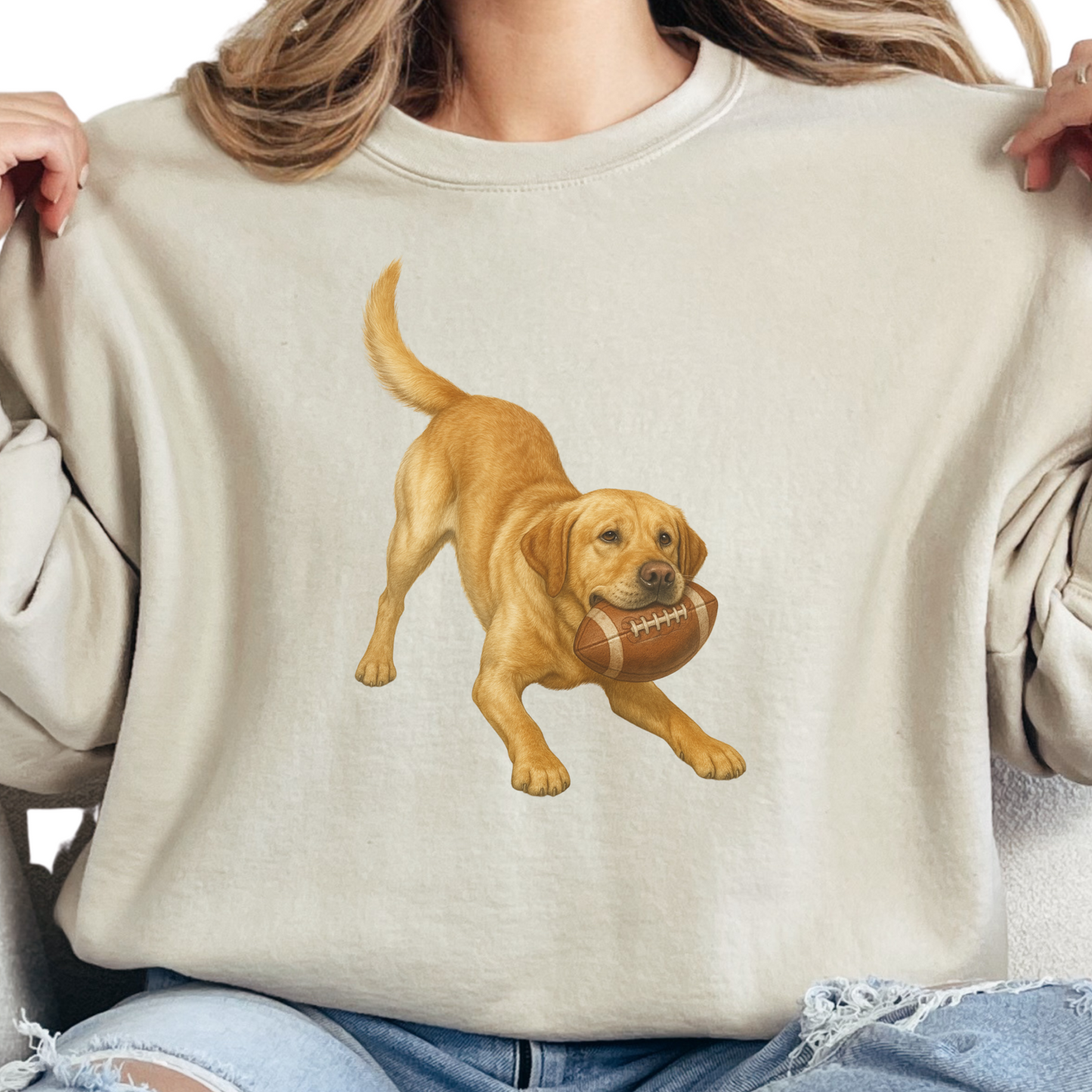 Yellow Lab Football Sweatshirt Dog Lover Game Day Crewneck Labrador Mom Gift