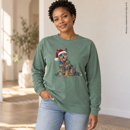 Australian Cattle Dog Christmas Comfort Colors Long Sleeve Shirt, Blue Heeler Holiday Gift
