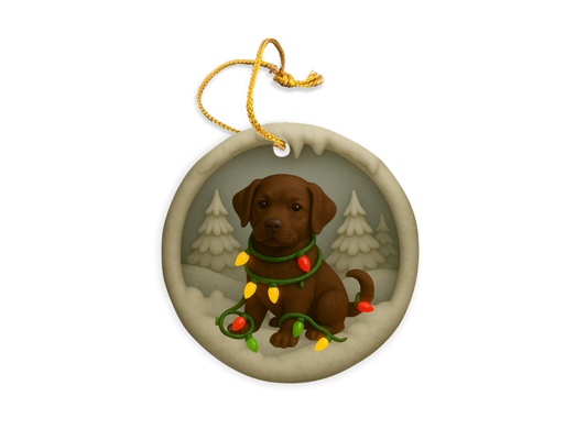 Personalized Chocolate Lab Christmas Ornament, Custom Labrador Retriever with Holiday Lights Keepsake