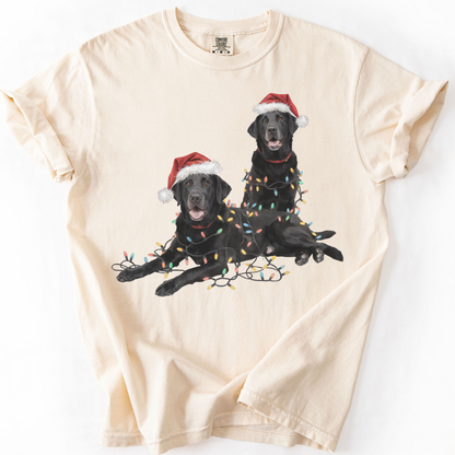 Festive Holiday Christmas Dog Shirt, Santa Hat Labrador Tee, Holiday Lights Dog Lovers Shirt, Christmas Gift for Dog Mom