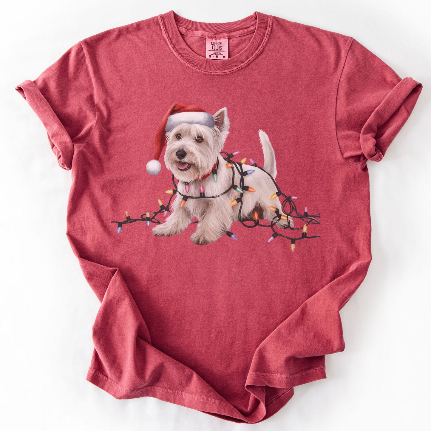 West Highland Terrier Christmas Lights Shirt, Festive Holiday Tee for Westie Lovers