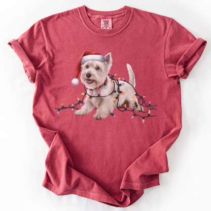West Highland Terrier Christmas Lights Shirt, Festive Holiday Tee for Westie Lovers