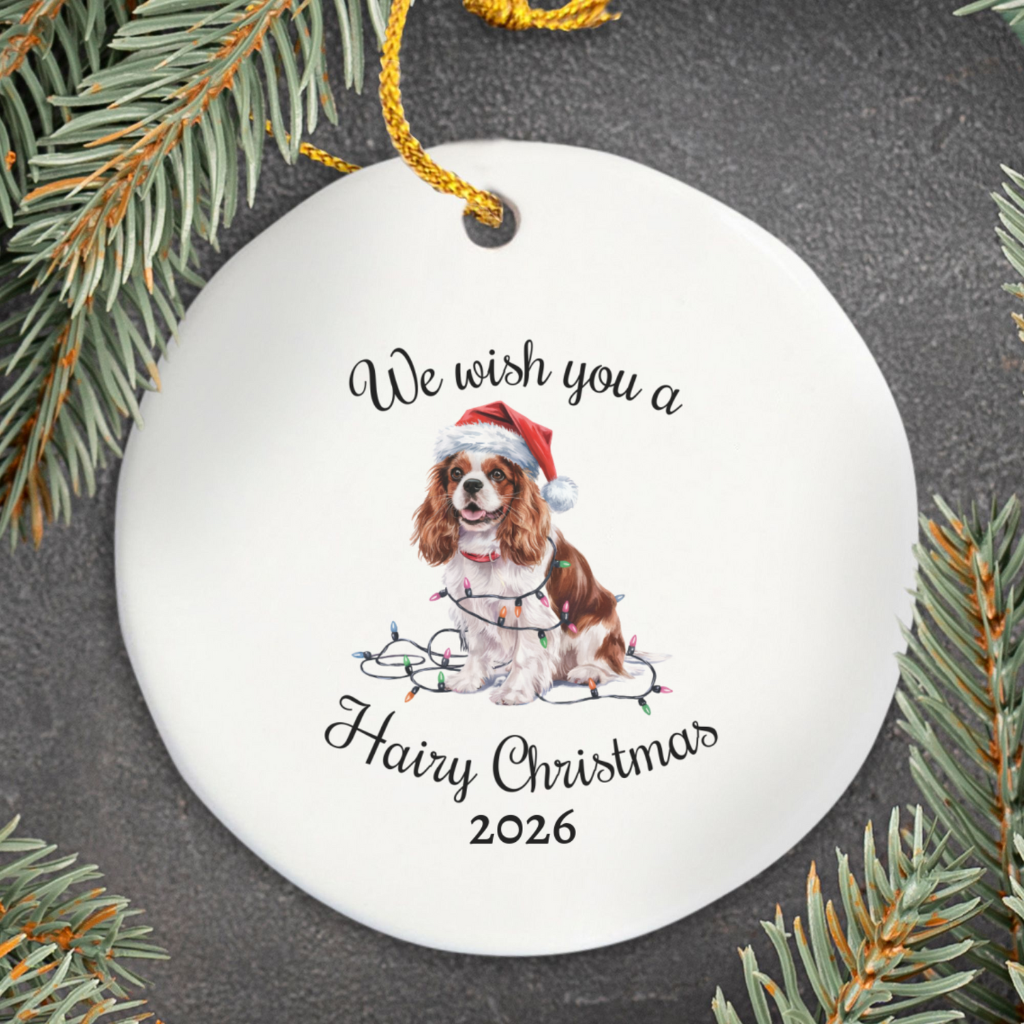 Blenheim Cavalier King Charles Spaniel Ornament, Cavalier Spaniel Mom, Christmas Lights Dog