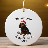 Load image into Gallery viewer, Black and Tan Cavalier King Charles Spaniel Ornament 2025, We Wish You a Hairy Christmas Ornament, Funny Dog Lover Gift, Pet Holiday
