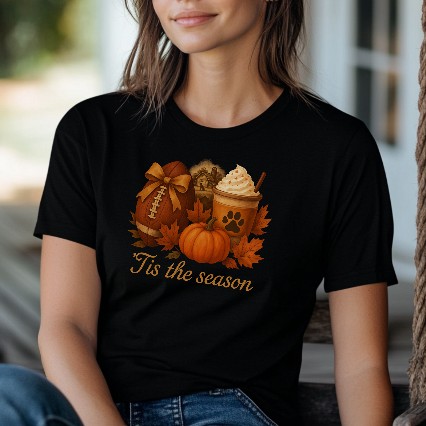 Pumpkin Spice Paw Print Football Top