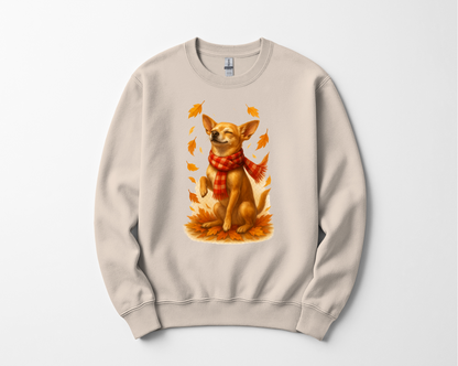 Chihuahua in Autumn Leaves T-shirt, Fall Dog Sweatshirt, Pet Lover Gift, Cozy Canine Apparel, Chihuahua in Scarf, Dog Mom Present