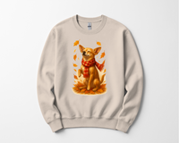 Load image into Gallery viewer, Chihuahua in Autumn Leaves T-shirt, Fall Dog Sweatshirt, Pet Lover Gift, Cozy Canine Apparel, Chihuahua in Scarf, Dog Mom Present

