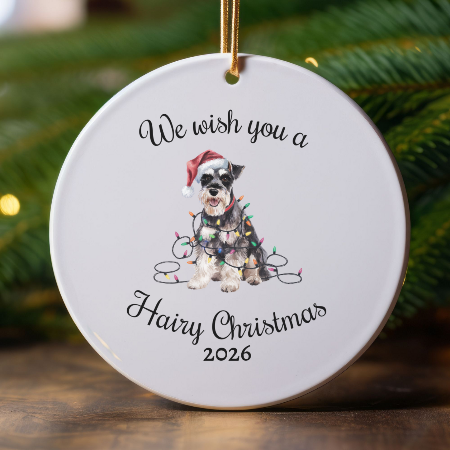 Christmas Schnauzer Ornament, Christmas Lights Dog Keepsake