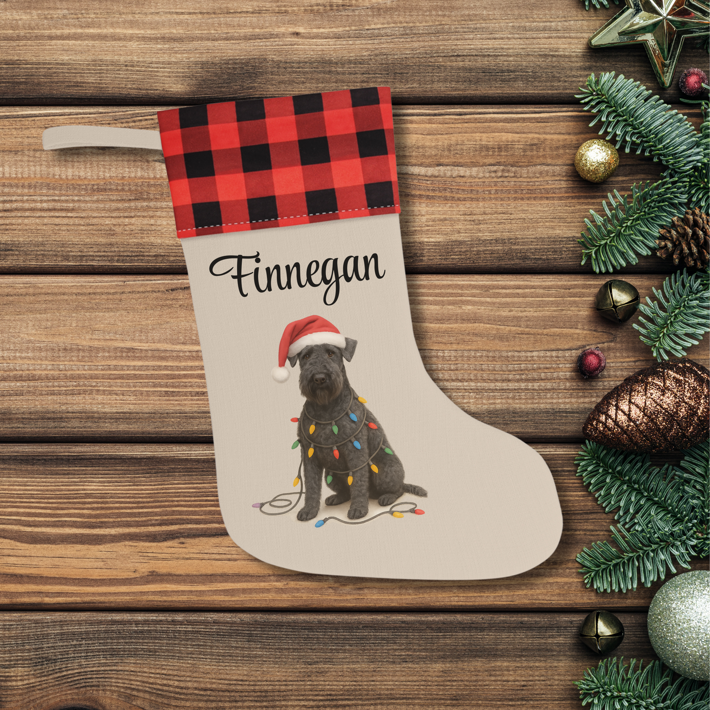 Personalized Kerry Blue Terrier Christmas Stocking, Holiday Decor Gift for Pet Lovers