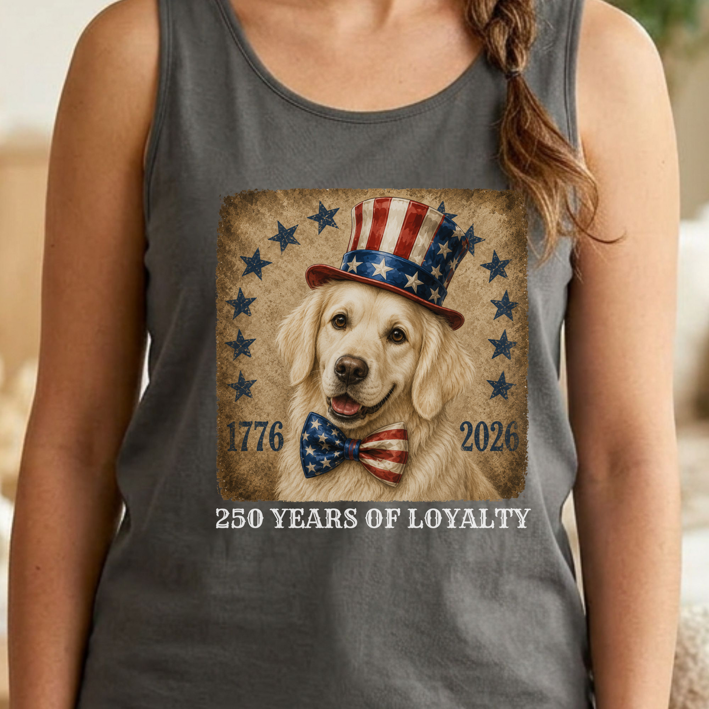English Cream Golden Patriotic Tank Top, 250 Years of Loyalty