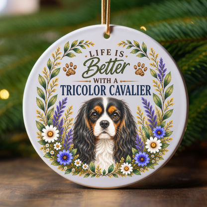 Tricolor Cavalier Ornament, Cavalier King Charles Spaniel Gift, Dog Mom Keepsake, Cavalier Lover Gift