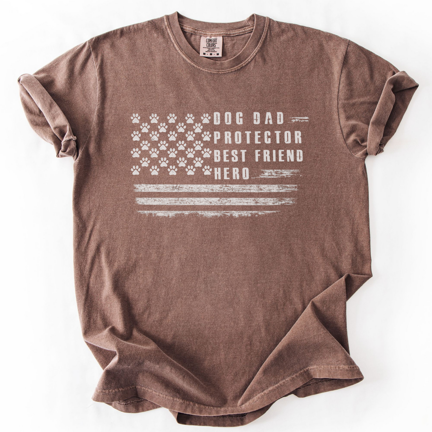 Dog Dad Protector Best Friend Hero Patriotic Paw Print Flag Shirt