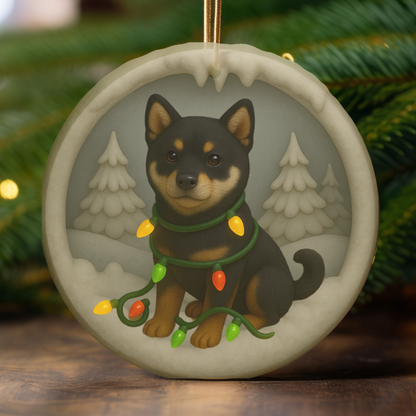 Personalized Black Shiba Inu Christmas Ornament, 3D Clay-Style Dog Keepsake with Lights