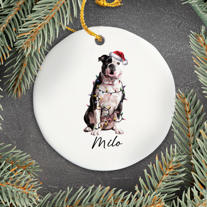 Personalized American Bulldog Christmas Ornament, Dog Name Holiday Decor