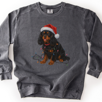 Black and Tan Cavalier King Charles Spaniel Christmas Lights Sweatshirt