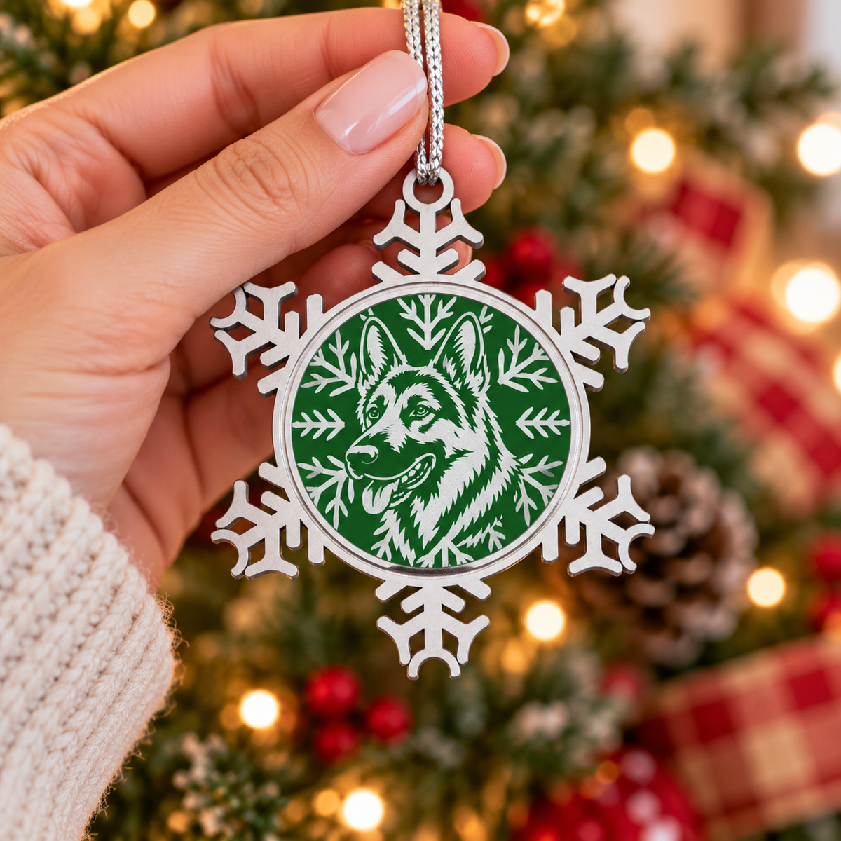 German Shepherd Ornament, Pewter Snowflake Christmas Ornament, German Shepherd Lover Gift