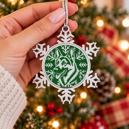 German Shepherd Ornament, Pewter Snowflake Christmas Ornament, German Shepherd Lover Gift