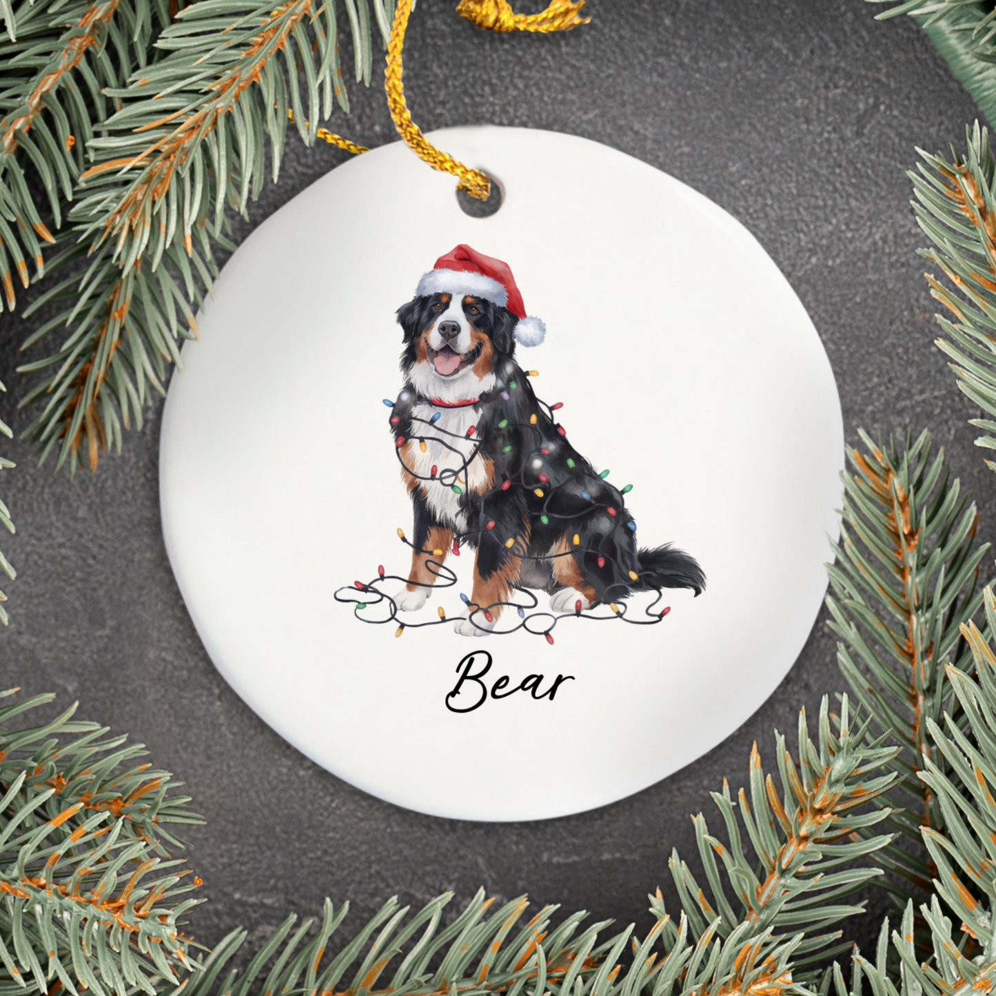 Personalized Ceramic Bernese Mountain Dog Christmas Ornament, Pet Holiday Tree Decor
