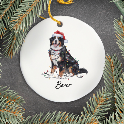 Personalized Ceramic Bernese Mountain Dog Christmas Ornament, Pet Holiday Tree Decor