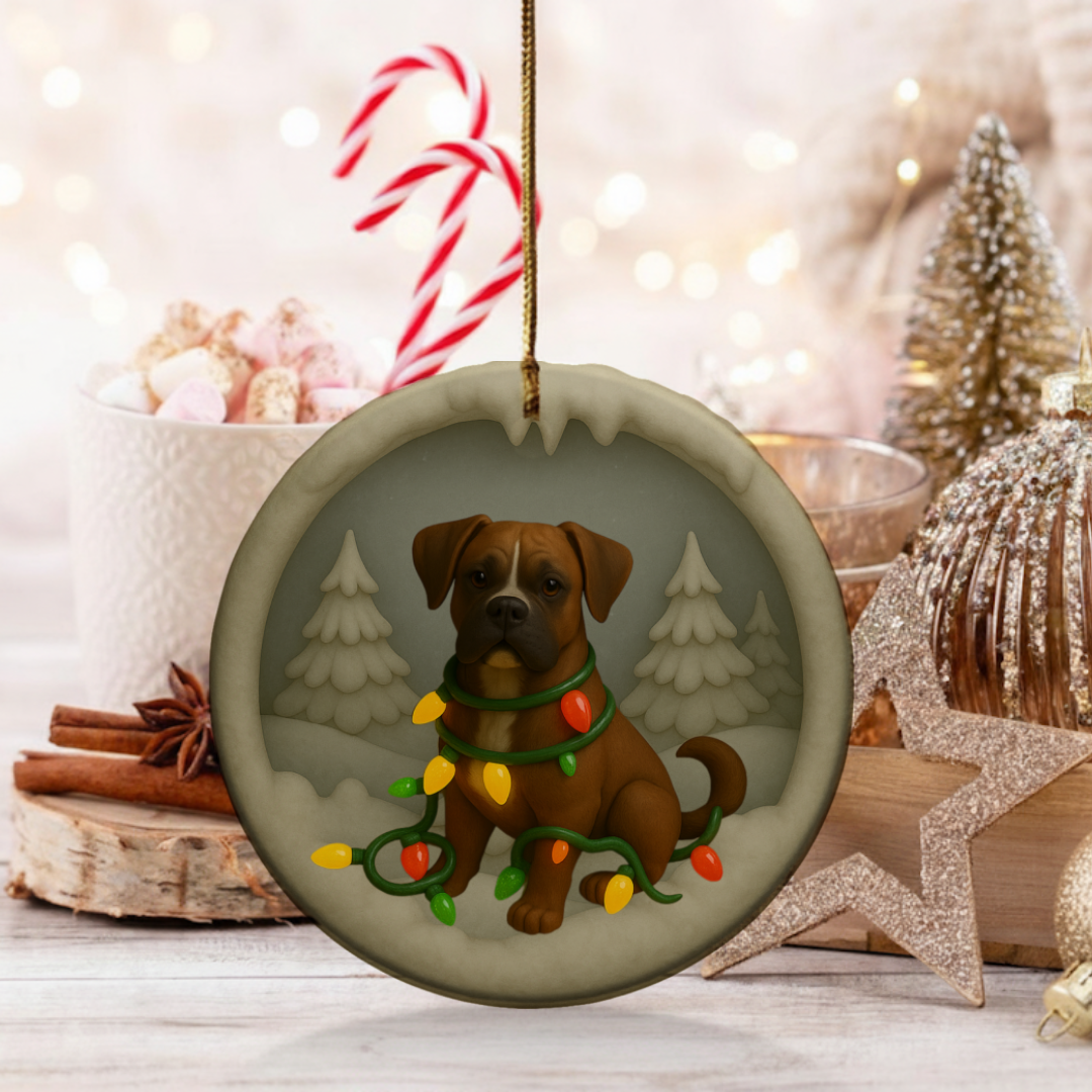 Personalized Boxer Christmas Ornament, Custom Dog with Holiday Lights Keepsake