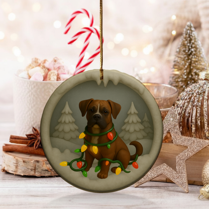 Personalized Boxer Christmas Ornament, Custom Dog with Holiday Lights Keepsake