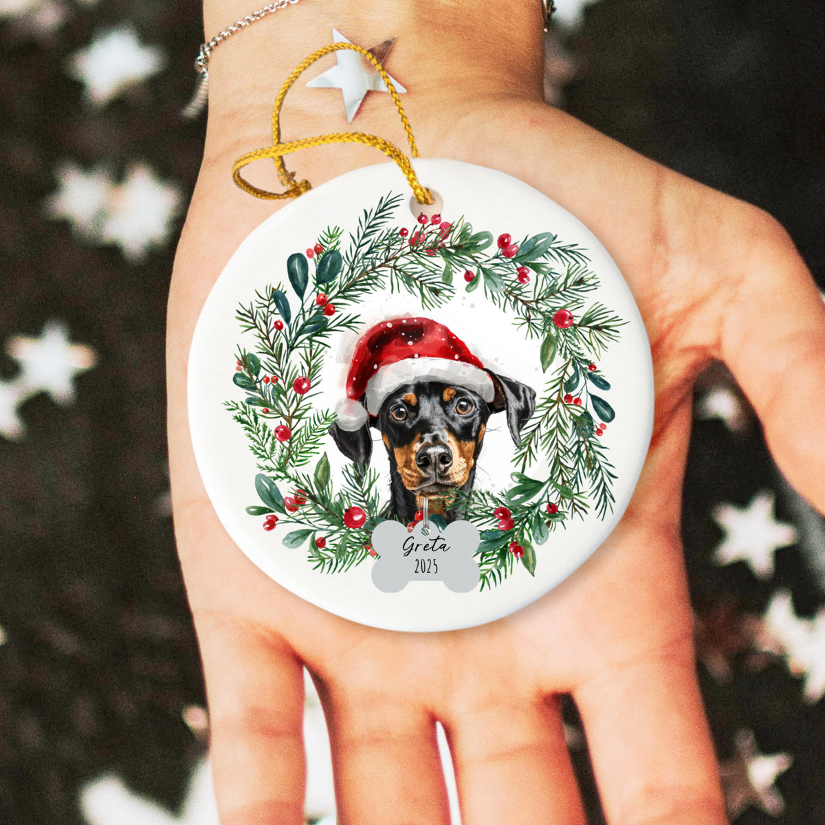 Personalized German Pinscher Ornament, Custom Dog Christmas Ornament, Customized Pet Name Ornament, Pet Memorial, Custom Dog Keepsake