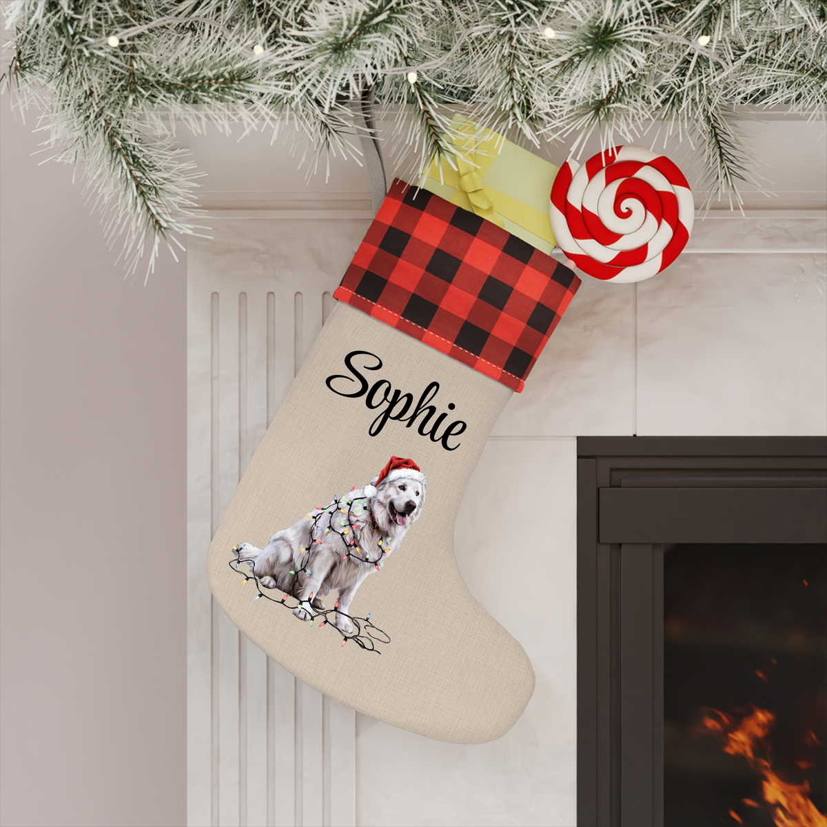 Personalized Great Pyrenees Christmas Stocking, Holiday Decor Gift for Pet Lovers
