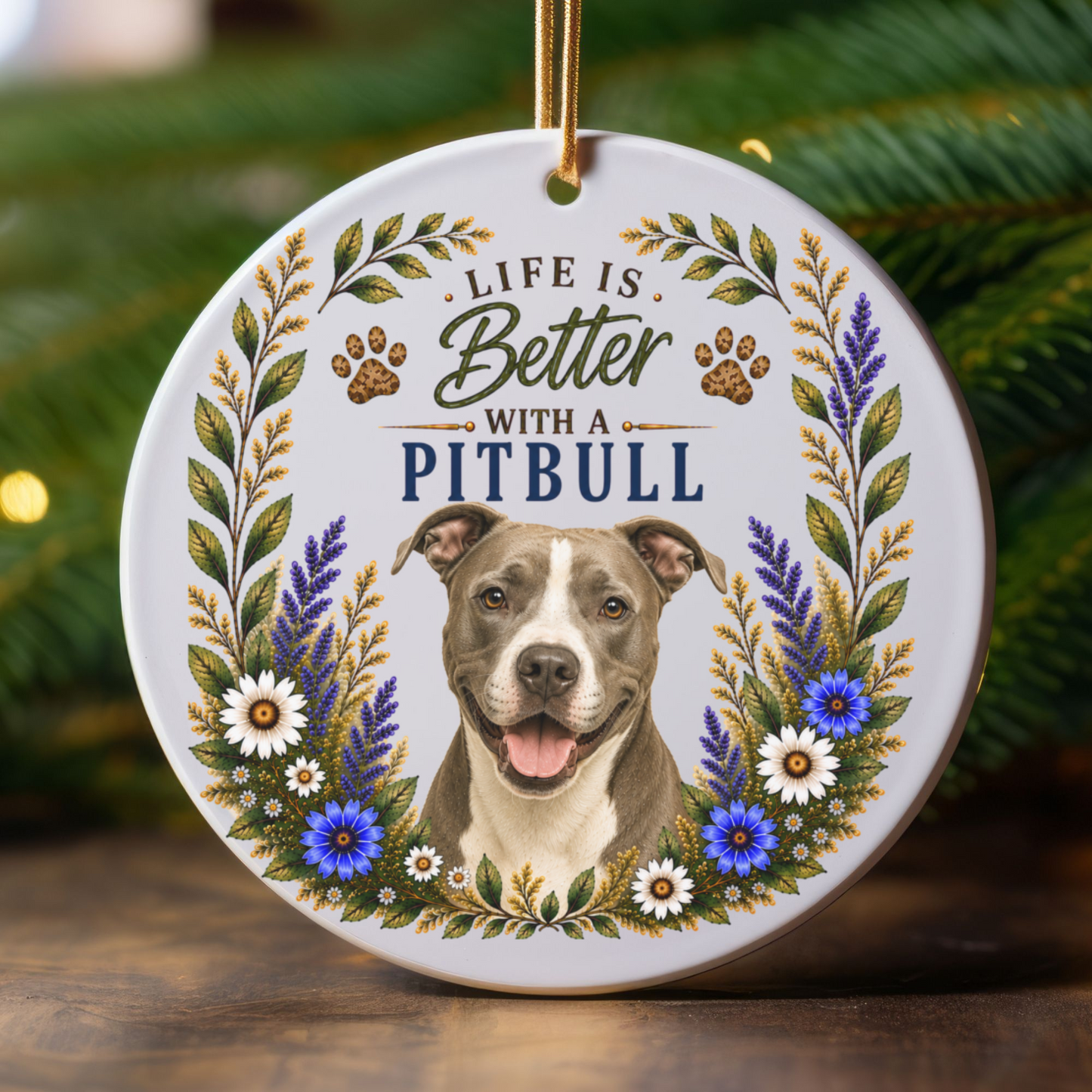 Pit Bull Ornament - Life Is Better