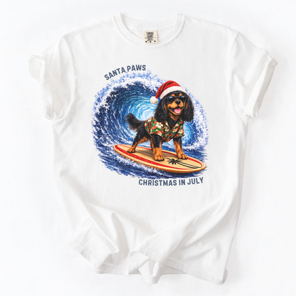 Christmas in July Gift for Black and Tan Cavalier Lovers, Santa Paws Beach Shirt