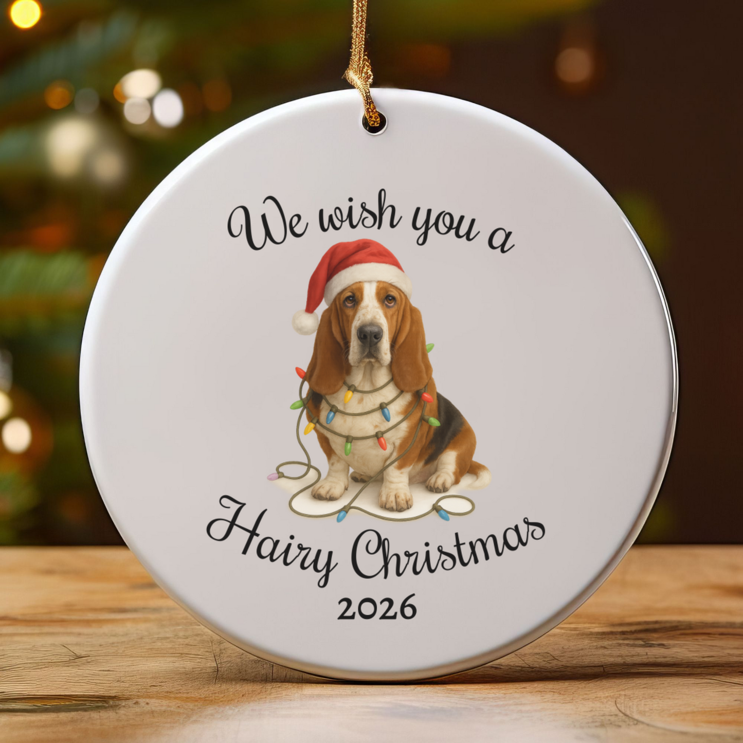 Christmas Basset Hound Ornament, Christmas Keepsake, Dog Lover Gift, Custom Date Dog Ornament, Funny Basset Decor, Pet Christmas Decoration