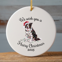 Load image into Gallery viewer, Christmas Border Collie Ornament, Christmas Lights Dog Keepsake

