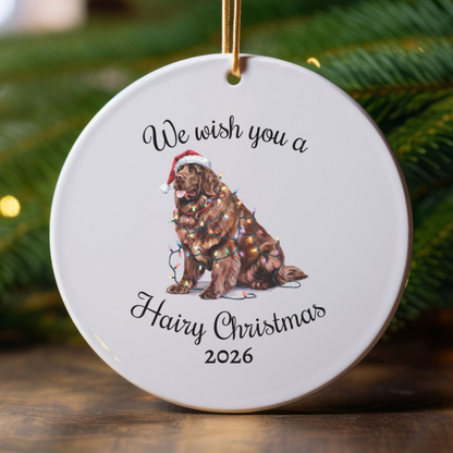 Christmas Brown Newfoundland Ornament, Christmas Lights Dog Keepsake