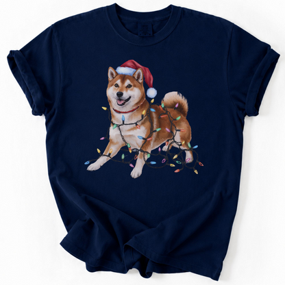 Red Shiba Inu Christmas Lights Shirt, Festive Holiday Tee for Shiba Fans