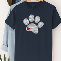 Load image into Gallery viewer, Sketched Paw Print Heart T-Shirt – Minimalist Dog Lover Tee with Cute Red Heart Design
