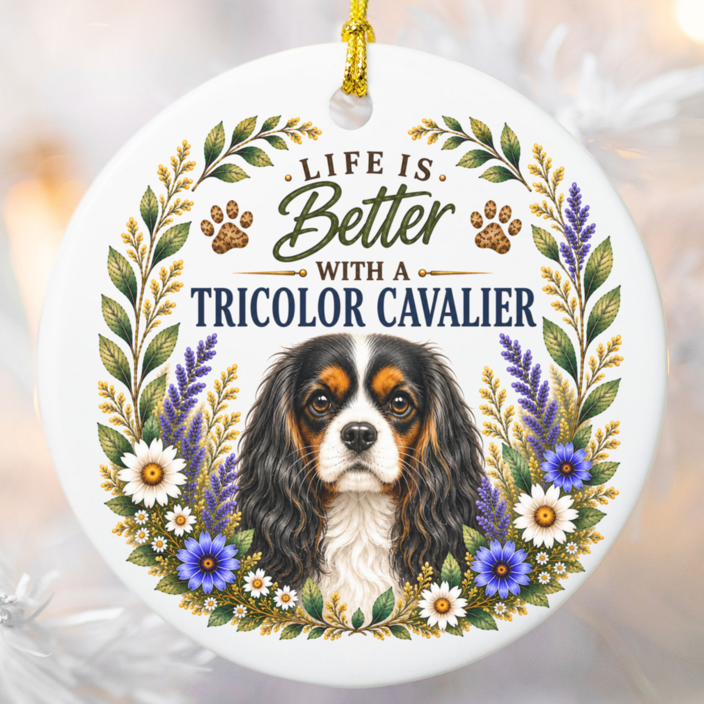 Tricolor Cavalier Ornament, Cavalier King Charles Spaniel Gift, Dog Mom Keepsake, Cavalier Lover Gift
