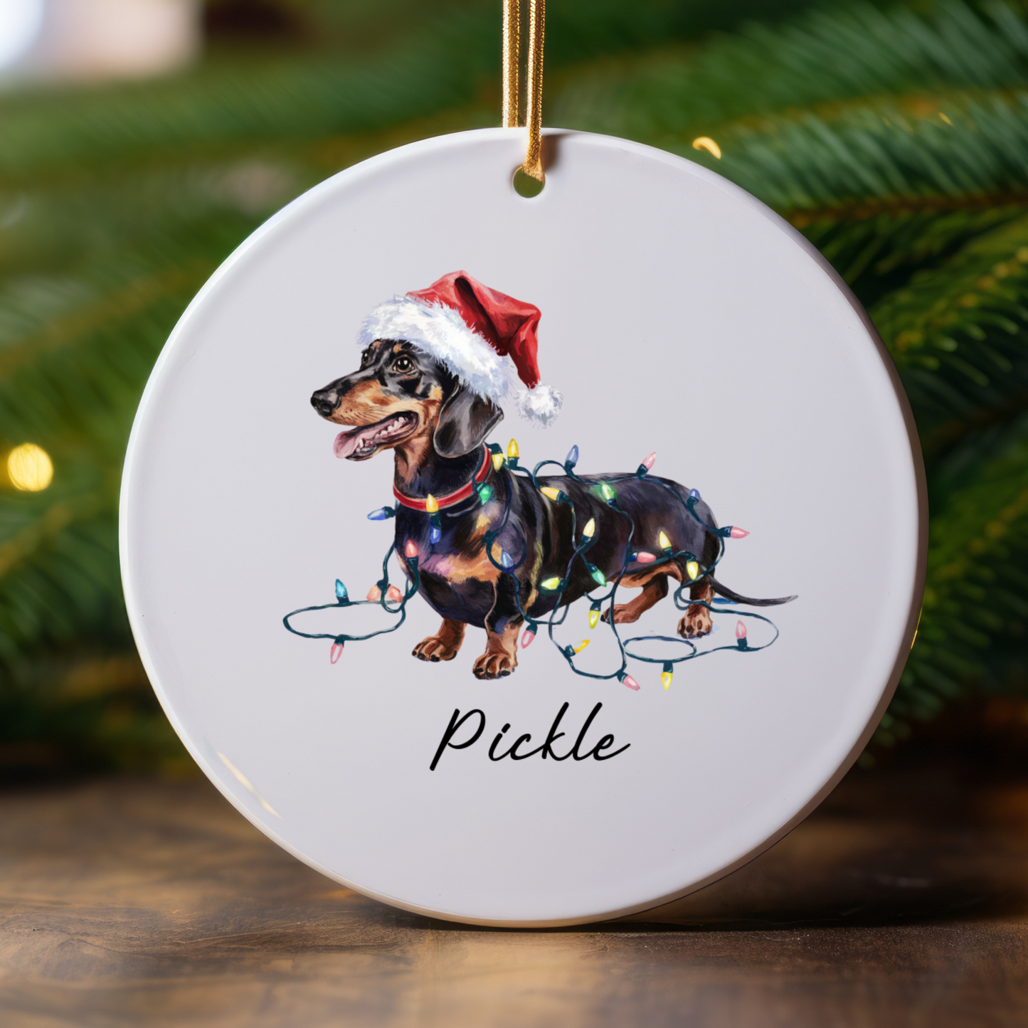 Personalized Black & Tan Dachshund Ornament, Dog Christmas Ornament, Custom Pet Name Holiday Decor Gift