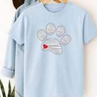 Load image into Gallery viewer, Sketched Paw Print Heart T-Shirt – Minimalist Dog Lover Tee with Cute Red Heart Design
