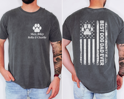 Personalized Best Dog Dad Ever Shirt Custom Paw Print Tee with Dog Names Father’s Day Gift for Dog Lovers