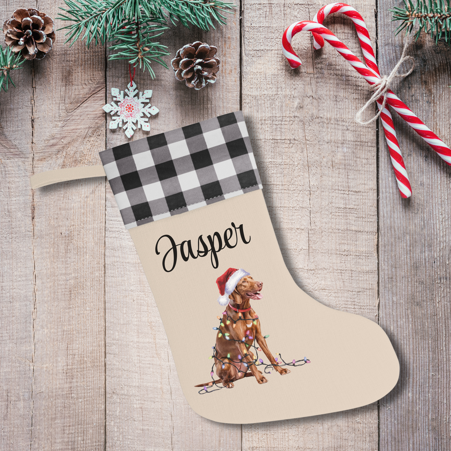 Personalized Vizsla Christmas Stocking, Holiday Decor Gift for Pet Lovers