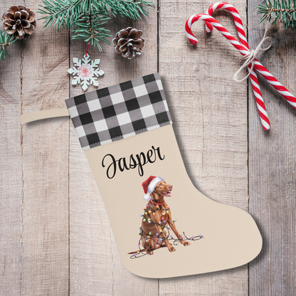 Personalized Vizsla Christmas Stocking, Holiday Decor Gift for Pet Lovers