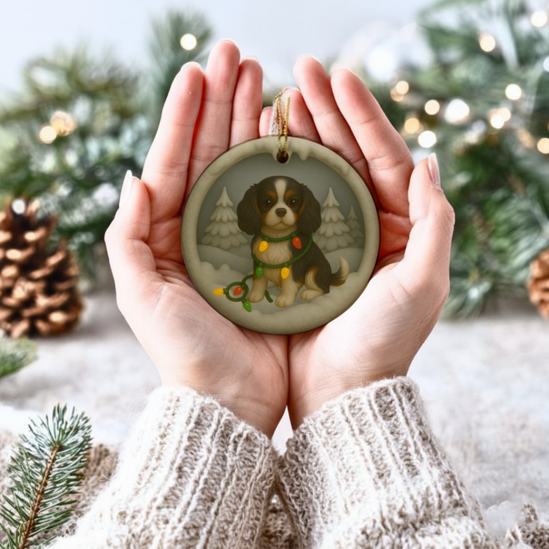 Personalized Tri-Color Cavalier King Charles Spaniel Christmas 3D Clay-Style Dog Keepsake