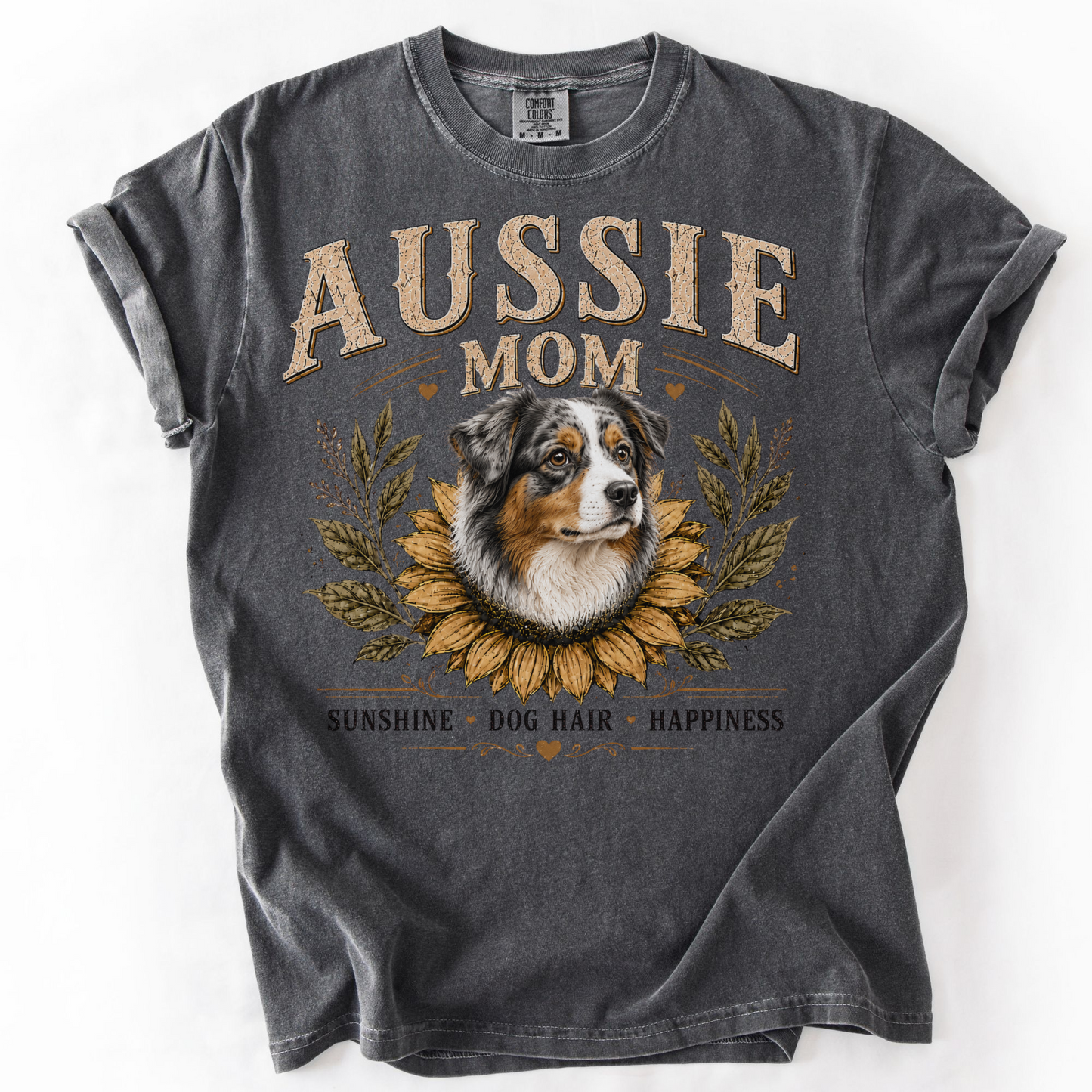 Australian Shepherd Mom Shirt, Aussie Mom Sunflower Tee, Vintage Dog Lover Gift