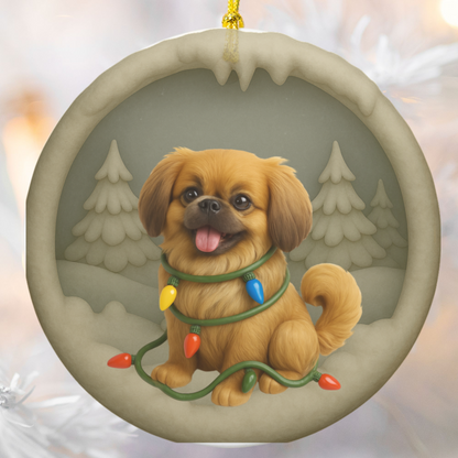 Personalized Pekingese Christmas Ornament, 3D Clay-Style Dog Keepsake with Lights