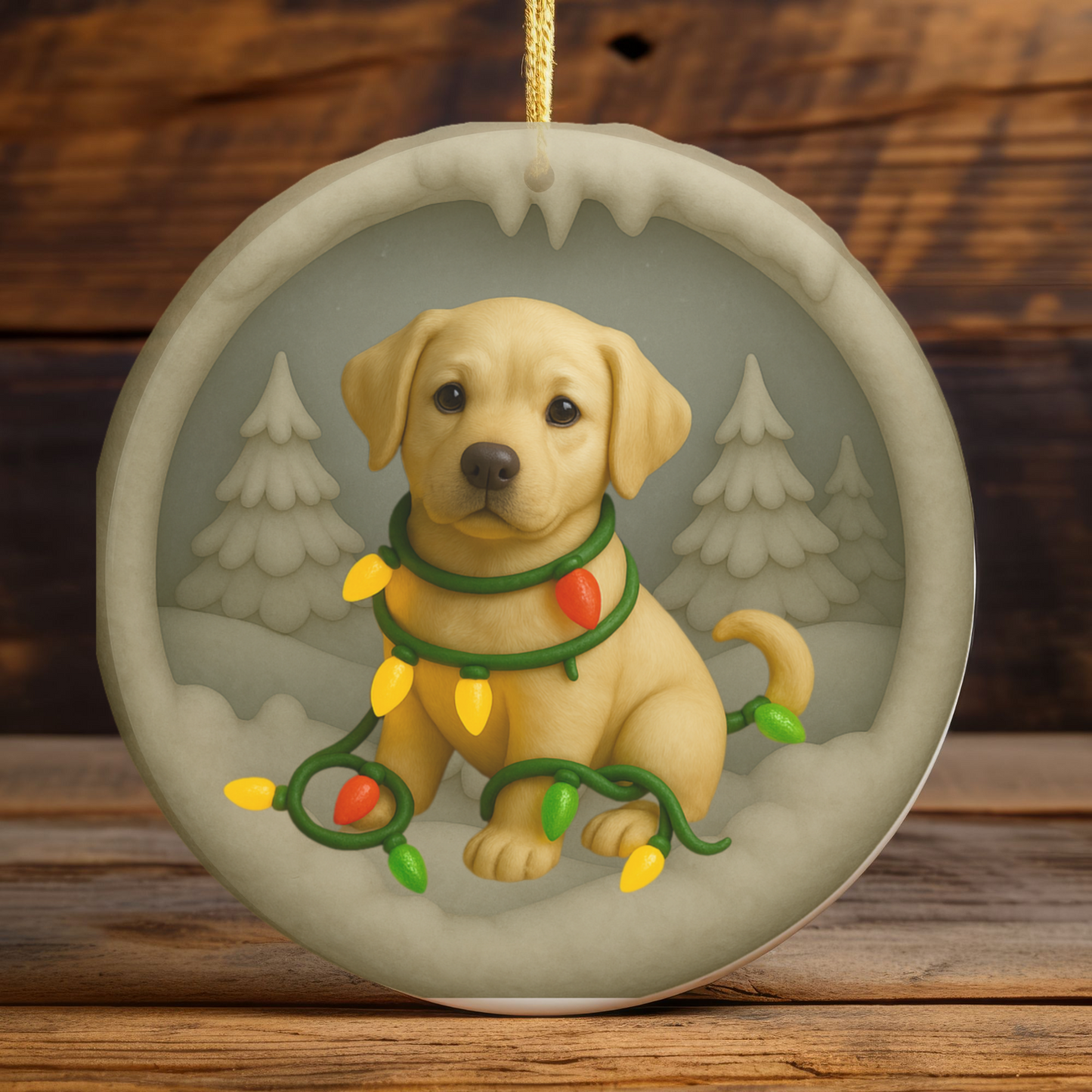 Personalized Yellow Lab Christmas Ornament, Custom Labrador Retriever with Holiday Lights Keepsake