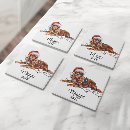 Personalized Ruby Cavalier King Charles Spaniel Christmas Coaster Set