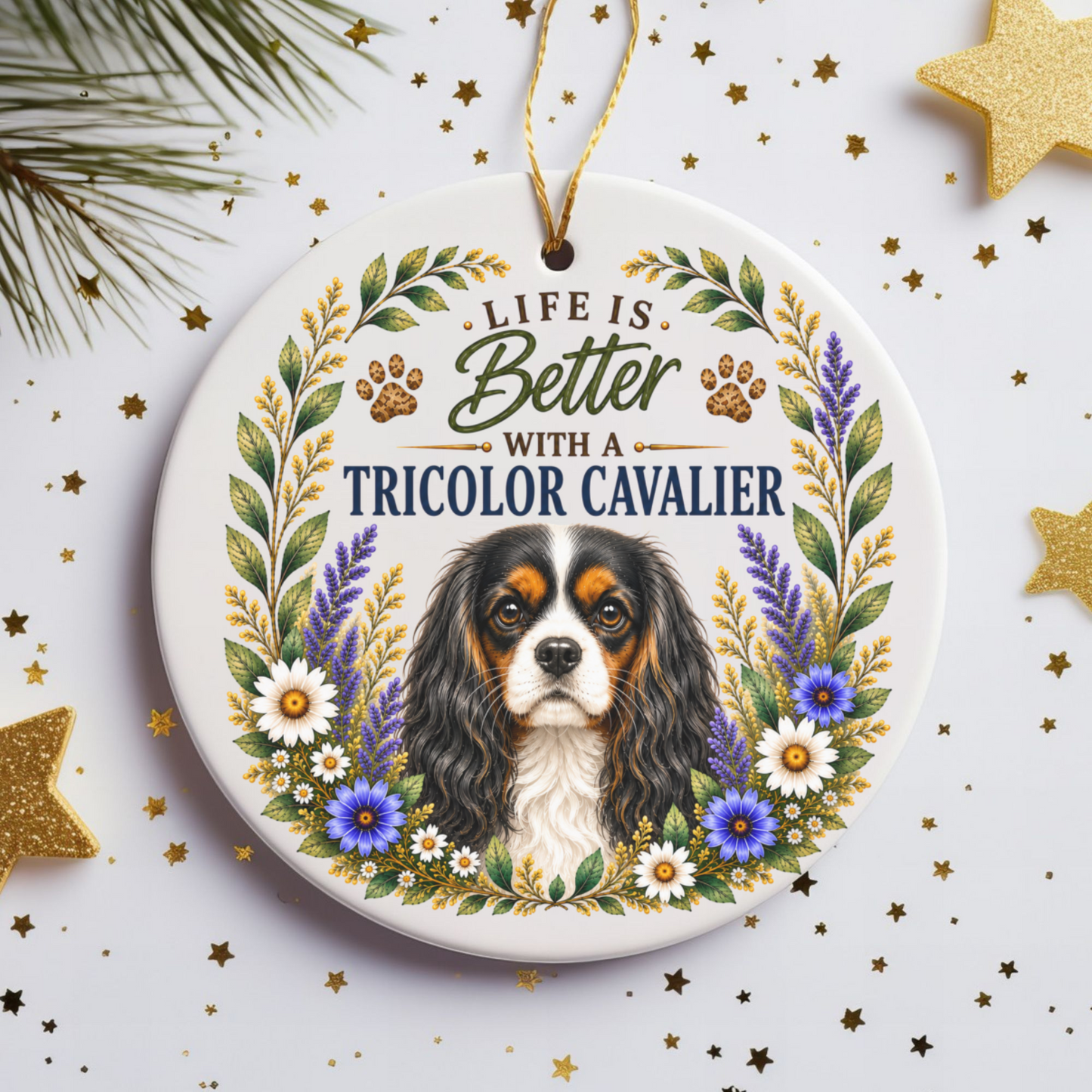 Tricolor Cavalier Ornament, Cavalier King Charles Spaniel Gift, Dog Mom Keepsake, Cavalier Lover Gift